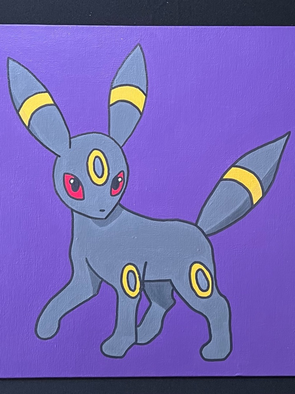 Hand Painted Umbreon-Inspired Pop Art Canvas Print - Gray & Yellow